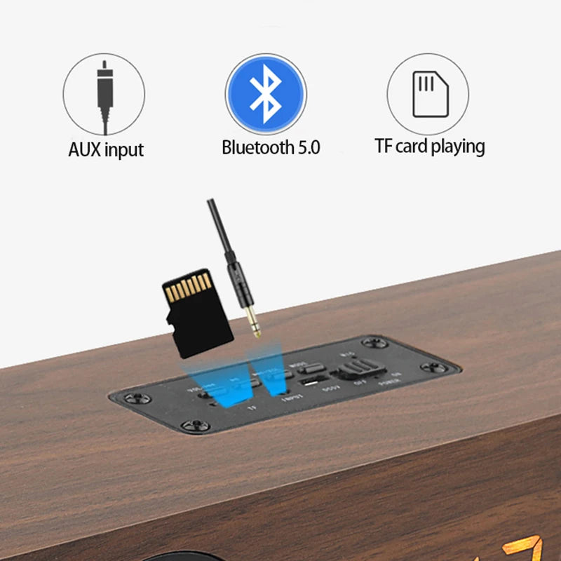 Puinen Soundbar – 20W Bluetooth-kaiutin, FM-radio, LED-näyttö, herätyskello