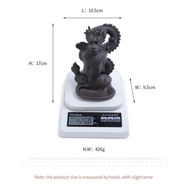 Lohikäärme & Buddha Suitsukeastia – Keramiikka Takavirtaus | Vesiputousvaikutelma | 17×9,5 cm