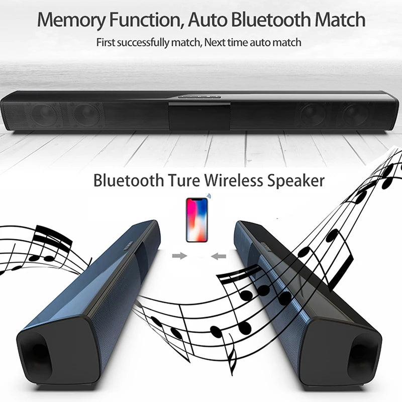 Soundbar 40W – Bluetooth 5.0, IPX4, RCA, TF-kortti, kaukosäädin