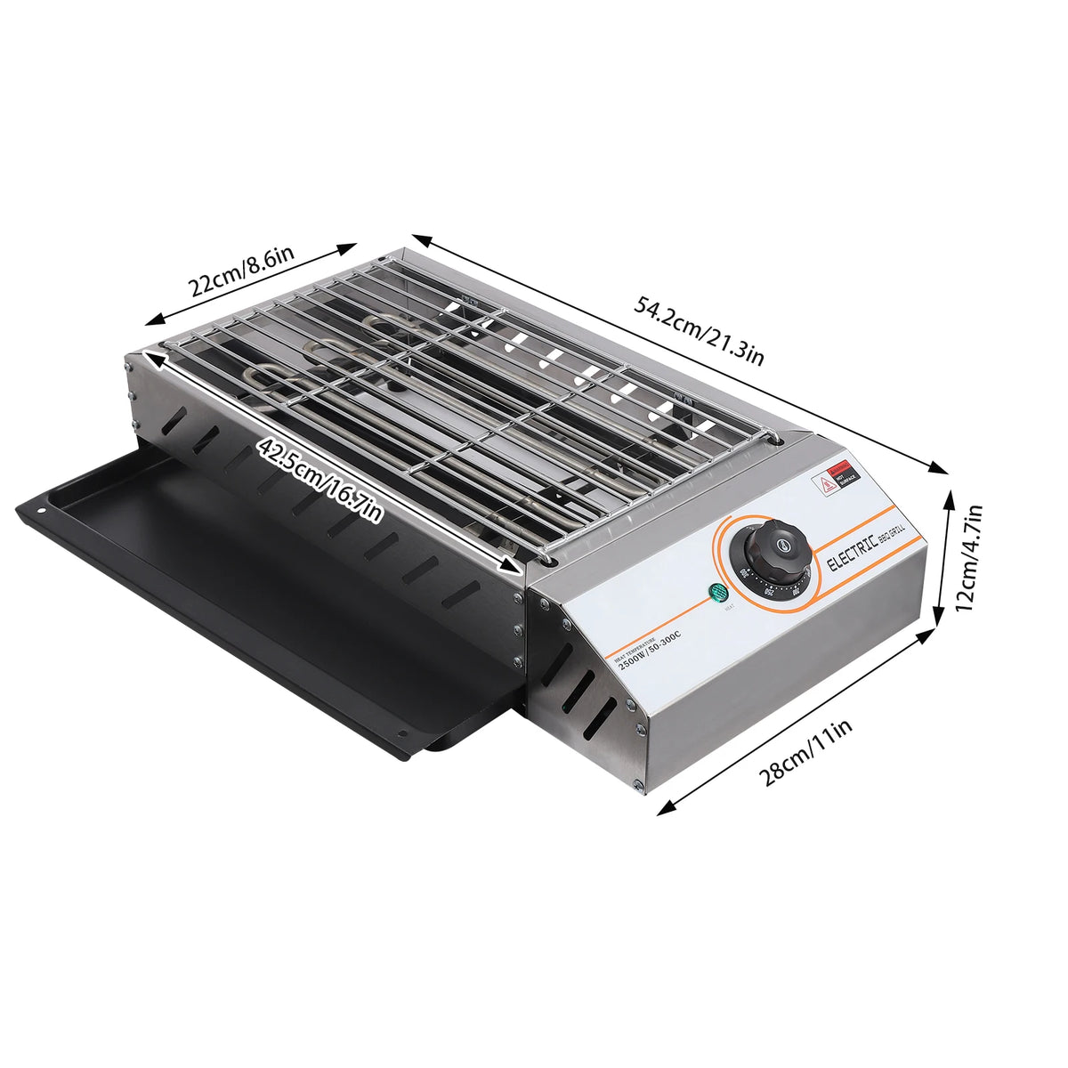 Sähköpöytägrilli 2500W – 50–300°C | Ruostumaton Teräs | Irrotettava Rasva-Alusta | Nopea Toimitus