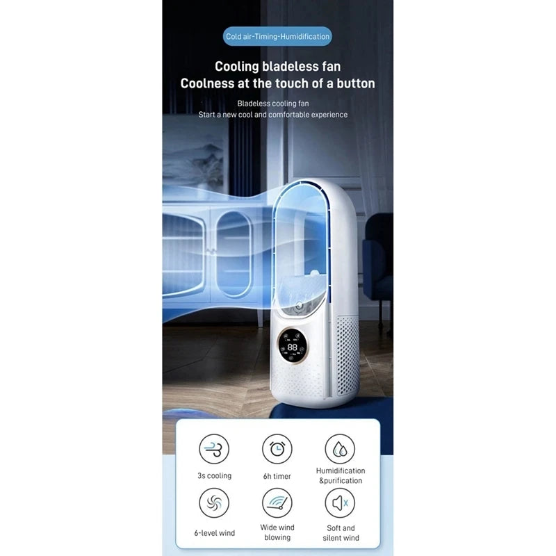 Kannettava USB-Tuuletin Lavaton - 6 Nopeutta | Ilmankostuttaja | 100ml | Ajastin | Valkea & Sininen