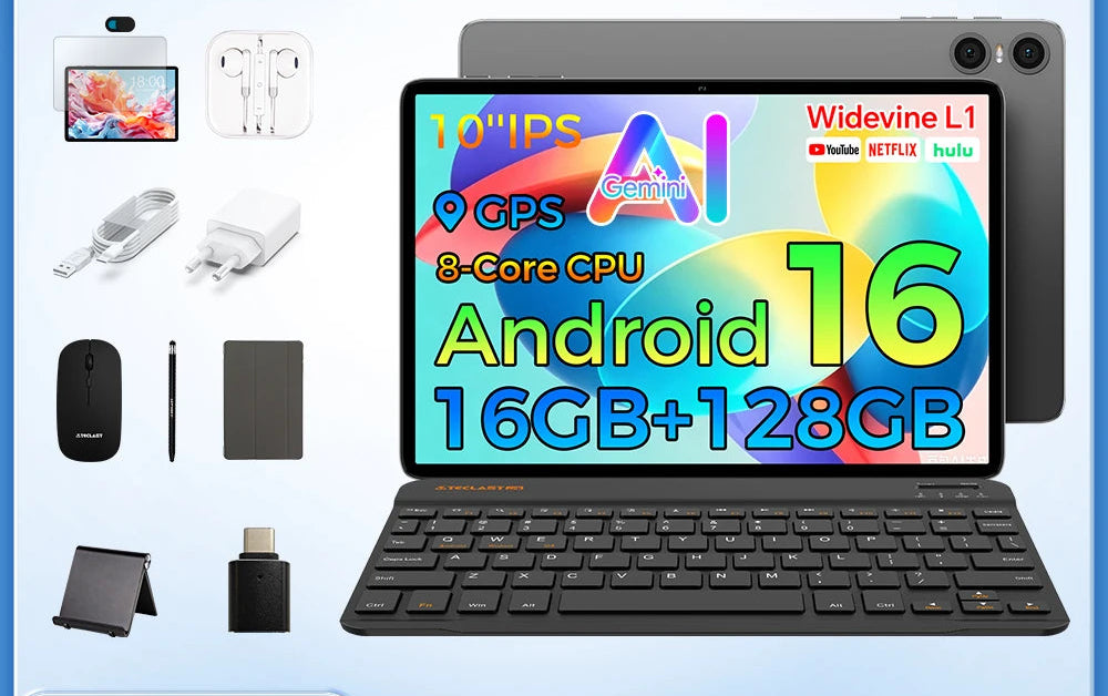 Tabletti 10,1" Android 16Gb, 128GB, 6000mAh, näppäimistö, hiiri, kotelo ja NOPEA TOIMITUS!