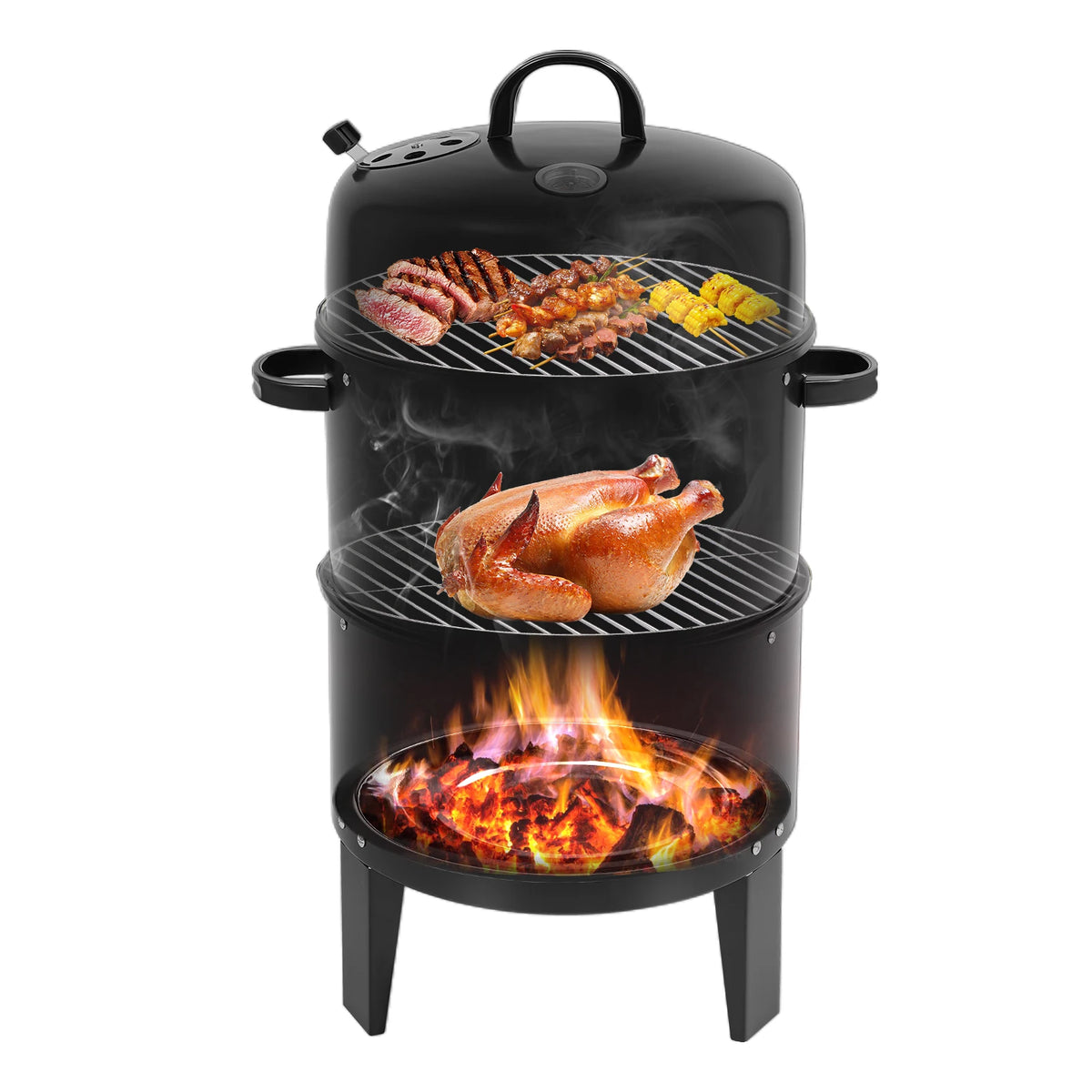 3-in-1 Grilli-Savustin-Haudutin 40 cm – Hiiligrilli Kaksikerroksinen | 6 kk Takuu | Nopea Toimitus