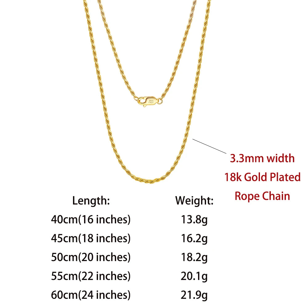 18K Kultapinnoitettu Kaulaketju – 925 Sterling Hopea | 40–60 cm | Hypoallergeeninen | Lahjapaketissa