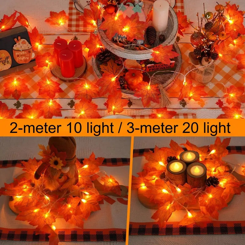 Halloween LED Valosarja – Vaahteralehtikoriste 2M/3M, paristokäyttöinen