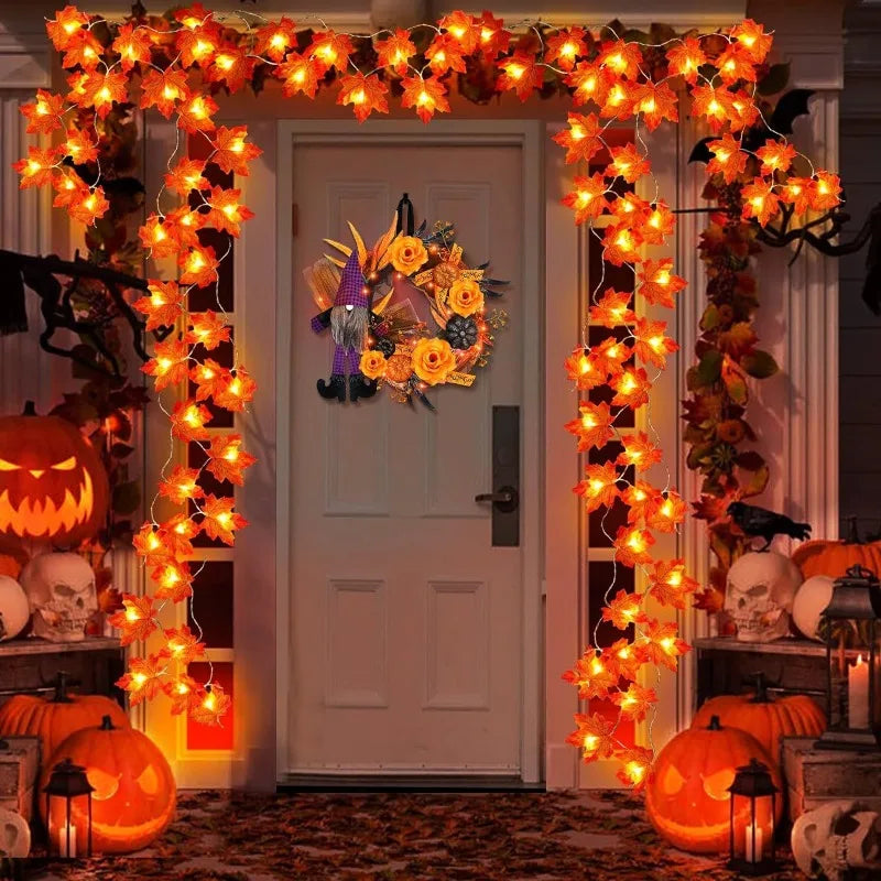 Halloween LED Valosarja – Vaahteralehtikoriste 2M/3M, paristokäyttöinen