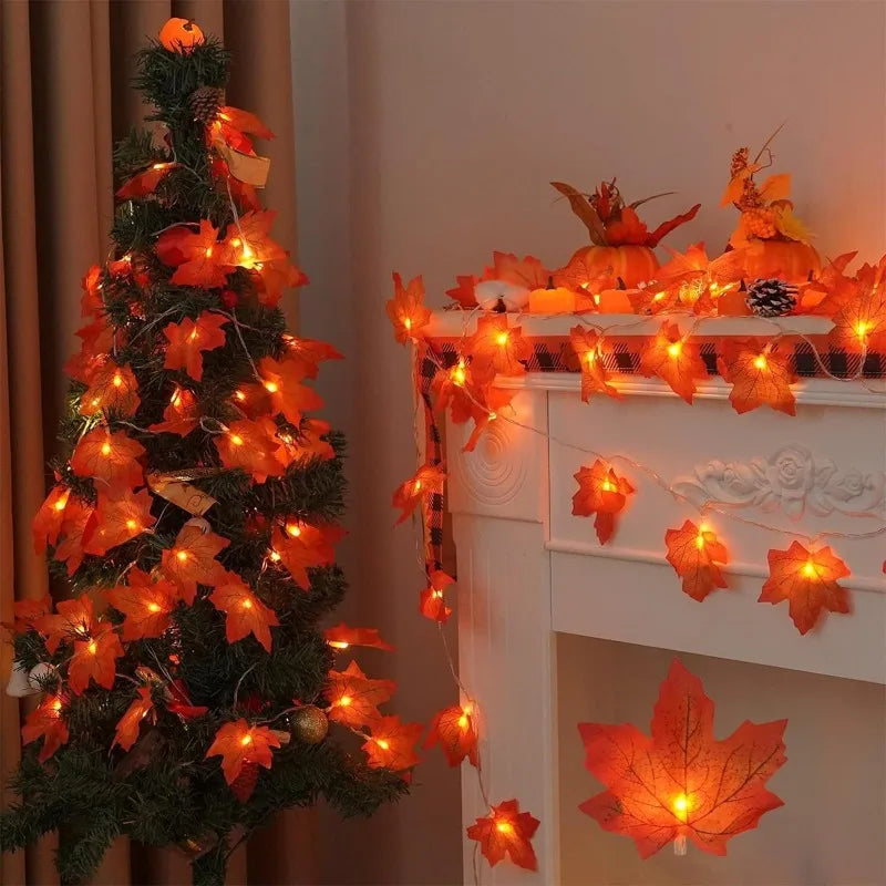 Halloween LED Valosarja – Vaahteralehtikoriste 2M/3M, paristokäyttöinen