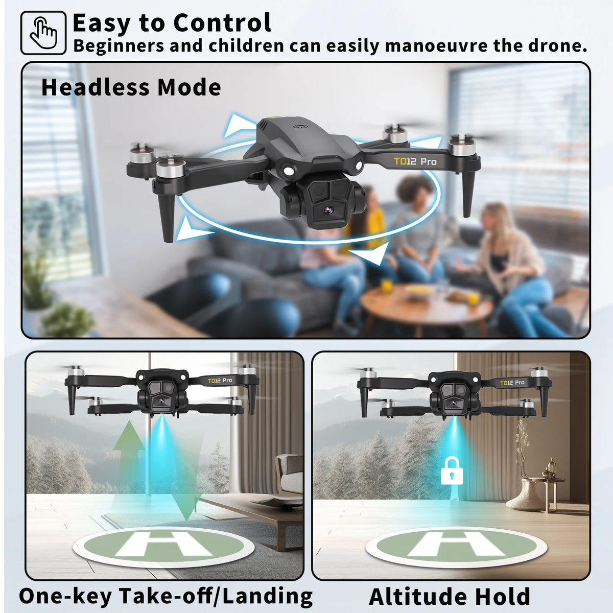 Drone 1080p HD Kameralla – TD12 Pro | 5G WiFi | Harjattomat Moottorit | Taitettava 140g | CE